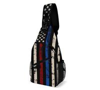 Multifunzionale Zaino Monospalla Thin Red Line And Blue Line Vintage Retro American Flag Black Borsa A Tracolla Sul Petto Moda,Multiuso Borsa Petto per Outdoors Alpinismo Palestra
