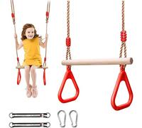 Multifunzione con Anelli in Legno,Altalena a Trapezio in Legno,Altalena con Anelli da Ginnastica,Trapezio in Legno con Anelli di Plastica,Trapezio Ginnastica Bambino,Trapezio con Anelli