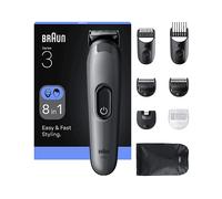 Braun Set multifunzione per la cura del corpo 8 in 1, lama estremamente affilata, 14 impostazioni di lunghezza, barba e capelli, 50 minuti, styling facile e veloce, AIO3540, grigio