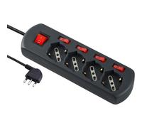 Electraline 61912 Multipresa 4 Posti Polivalenti Schuko, 4 Interruttori Indipendenti, 4 Prese Universali, Cavo di 1.5 m, Nero