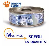 Monge Jelly Adult cottura al vapore 80 gr - Filetti di Tonno del Pacifico e Pesce Bianco - Confezione da 24 pezzi - Cibo umido per gatti - 1° ORDINE? scegli lo sconto BZR5 / BZR20 + 200 punti fedeltà