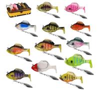 Multiple Pre-Rigged Jig Head Soft Fishinglures, Pre-Rigged Jig Head Soft Fishinglures, 3d Fishing Lures with Metal Propeller Spinner Blades, for Freshwater Saltwater (12*Pcs,10g)