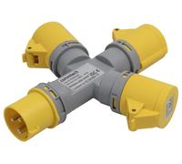 Multiplo Presa Outlet, 3 Way, 110V, 16A, 2P+E, Giallo, IP44 - PELB2311
