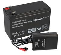 Multipower Batteria Al Piombo MP7, 2-12B Pb 12V/7,2Ah + Caricabatterie AGM 7 Ah