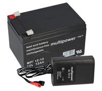 Multipower Batteria Piombo MPL12-12 12V 12Ah + Caricabatterie Batteria AGM