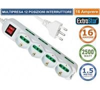 EXTRASTAR Presa Multipla, multipresa a 12 posti 8 Italiana 4 schuko + Interruttore Bianca