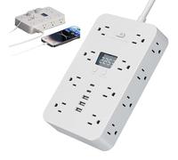 Multipresa 16 in 1 Con Interruttore E Protezione Da Sovratensioni, Multipresa a 6 Prese Con 4 Porte USB (2 USB-C) Con Display Dell'ora, Prolunga Da 1,5 M/3 M(bianca,10ft)