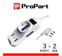 MULTIPRESA 3 POSTI BIPASSO + BIPASSO/SCHUKO + 2 PORTE USB SPINA 16A BIANCA PROPA