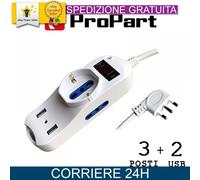 Multipresa 3 Posti Bipasso Schuko + USB e Interruttore Intelligente