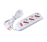 Multipresa 3 posti con interruttore, spina italiana piccola 10A ad angolo, 3 prese universali, bipasso bivalente schuko 10A 16A, cavo 150 cm 1,5mt, bianco, ciabatta per uso casalingo, potenza 2000W