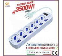 Multipresa 3500W Professionale 6 Interruttori Indipendenti 16A Schuko Bipasso