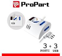 Multipresa 3pos tavolo bipasso + bip/schuko + USB sp16A +int