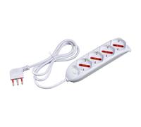 Multipresa 4 posti con interruttore, spina italiana grande 16A ad angolo, 4 prese universali, bipasso bivalente schuko 10A 16A, cavo 150 cm 1,5mt, bianco, ciabatta per uso casalingo, potenza 3500W
