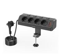Multipresa 4000W con Protezione da Sovratensioni, Ciabatta Elettrica da Scrivania con Ricarica Rapida USB-C PD20W, Presa con 4 Interruttori Indipendenti, Ciabatta e Dispositivo di Fissaggio, Cavo 2M
