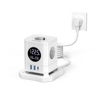 Multipresa 4000W con Visualizzazione Potenza, FDTEK Ciabatta Elettrica con Monitoraggio Tensione, Presa Cubo con Indicatore Consumo Energetico, Bianco
