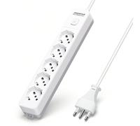 Multipresa 5/6 prese con interruttore, 250V/3680W, cavo da 1,5/3/5m, bianco e grigio [Ciabatta 5/6 Prese]Aigostar multipresa con 5/6 attacchi Schuko Bipasso con spina 10/16A, cavo 1.5/3/5 metri, poten