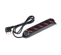 Multipresa 5 posti con interruttore, spina italiana grande 16A ad angolo, 5 prese universali, bipasso bivalente schuko 10A 16A, cavo 150 cm 1,5mt, nero, ciabatta per uso casalingo, potenza 3500W