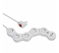 BRE 1155350210 - Presa multipla, a 5 vie, tipo F, 2 x USB, 1,4 m, bianco