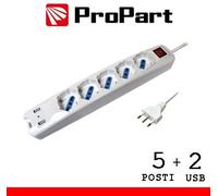 Multipresa 5pos bipasso/schuko + USB spina16A +interr.