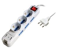 Techly Multipresa 6 Posti Italiana Bipasso con 2 Prese USB Bianca