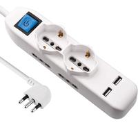 Multipresa 6 Posti 2 Polivalenti (Schuko 4 Bivalenti (10/16A) 2 Prese Usb-Cavo 1