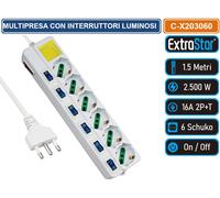 ExtraStar Multipresa elettrica Ciabatta 6 posti 7 interruttori presa e spina italiana Schuko