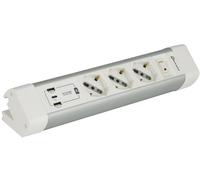 Electraline 61920 Multipresa Scrivania 3 Posti Polivalenti, Schuko + 10/16 A, con 3 USB (2 USB A 3.0A + 1 USB C 20W Power Delivery), Cavo H05VV-F 3G.1 lunghezza 2M, protezione contro sovratensioni