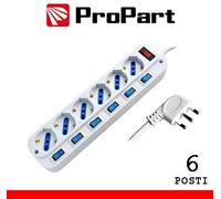 Multipresa 6pos bipasso/schuko spina16A +interr. multipli