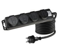 ChiliTec Ciabatta elettrica a 4 prese, con 4 prese con contatto di protezione, coperchio ribaltabile, cavo da 3 m, IP44, presa multipla per interni ed esterni, 230 V, 16 A, colore nero