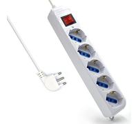 Multipresa a 5 Posti, Ciabatta Elettrica con 5 Prese Italiane 10A/16A e Schuko (Tedesche) - Spina Italiana 16A - Potenza 250V/2500W - Cavo da 1,5 Metri, Prese Angolate a 45°