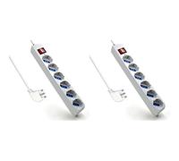 Multipresa a 6 Posti, Ciabatta Elettrica con 6 Prese Italiane 10A e Schuko (Tedesche) - Spina Italiana 10A - Potenza 250V/2500W - Cavo da 1,5 Metri, Prese Angolate a 45° (Confezione da 2)