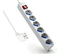 Multipresa a 6 Posti, Ciabatta Elettrica con 6 Prese Italiane 10A e Schuko (Tedesche) - Spina Italiana 10A - Potenza 250V/2500W - Cavo da 3 Metri, Prese Angolate a 45°