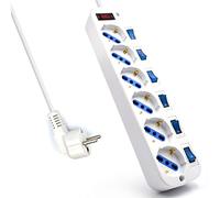 Multipresa a 6 Posti, Ciabatta Elettrica con 6 Prese Italiane e Schuko/Tedesche - Spina Schuko/Tedesca- Potenza 250V/2500W - Cavo da 5 Metri, Prese Angolate a 45°