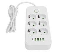 Multipresa A 6 Vie con 4 Porte USB e 1 Porta di Tipo C, Design Salvaspazio, Interruttore di Sovraccarico 10 A, Installazione Semplice, Cavo 2 Metri (WHITE)