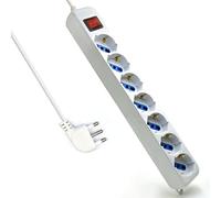 Multipresa a 7 Posti, Ciabatta Elettrica con 7 Prese Italiane 10A/16A e Schuko (Tedesche) - Spina Italiana 16A - Potenza 250V/2500W - Cavo da 1,5 Metri, Prese Angolate a 45°