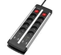 Multipresa a 8 Prese con 2 Interruttori, Protezione da Sovraccarico, Porte USB-A e USB-C 20W, Cavo di Prolunga da 2 Metri, 16A/3680W, Stile Francese (Tipo E)