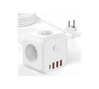 Multipresa a cubo con interruttore, ricarica rapida PD da 20 W, 3 prese, 3 USB-A e 1 USB-C, cavo di prolunga da 1,5 m, bianca.