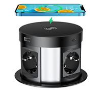 Multipresa a Scomparsa, Ciabatta Multipresa da Scrivania 4 Prese e 2 USB C con 2 USB A, Protezione contro le Sovratensioni Ciabatta con Caricatore Wireless per Viaggi in Ufficio 3680W/16A