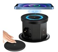Multipresa a Scomparsa, Presa a Scomparsa Ciabatta Multipresa da Scrivania 3 Prese e 1 USB C 1 USB A, Protezione Contro Le Sovratensioni Ciabatta con Caricatore Wireless per Viaggi in Ufficio 2500W