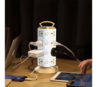 Multipresa a torre con 3 porte USB e 16 prese, cavo da 2 metri - Stazione di ricarica verticale, compatibile con prese americane.