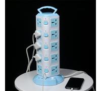 Multipresa a torre con protezione da sovratensione, 20 prese, 3 stazioni di ricarica USB, prolunga con prese multiple, cavo di prolunga da 2 metri