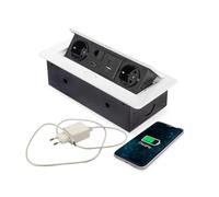 Multipresa ad Incasso, Elettrica, da Scrivania con 2 Prese Schuko, USB A+C, RJ45, HDMI - Blocco Multipresa a Scomparsa, Bianco 265x120mm