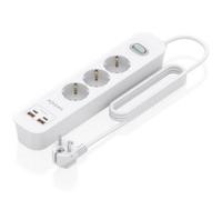 AISENS - ASPS-2A2C10-W - Multipresa multifunzione con 3 prese + caricatore PD3.0 20 W 2 x USB-C, 2 x USB-A, 1,4 m, bianco