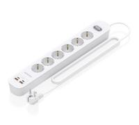 AISENS - ASPS-2A2C16-W - Multipresa multifunzione con 6 prese + caricatore PD3.0 20 W 2 x USB-C, 2 x USB-A, 1,4 m, bianco