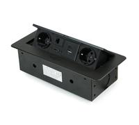 Emuca - Blocco multipresa a scomparsa da incasso nella scrivania, ciabatta multipresa (spina EU tipo F, USB A+C, RJ45 e HDMI), 265x120mm, Verniciato nero