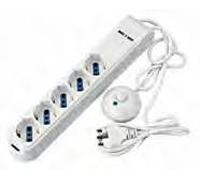 Multiprese 5 Posti 10 16A e 2 Prese USB, Bianco ,con Cavo 1,5Mt e Comando a Pedale