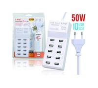 MULTIPRESA CARICATORE RAPIDO 50 WATT A 10 PORTE USB DC5V T-10A08 PER SMARTPHONE