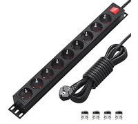 Multipresa Ciabatta Elettrica 9 Prese, Presa Multipla con Interruttore per Rack 19" in Alluminio, Protezione contro Sovratensione, Prolunga Elettrica 2 metri, 3500W/16A per Ufficio Casa, Nera