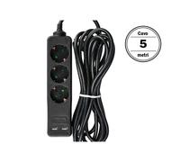 V-TAC Multipresa con Cavo 5m 3 Prese 10A 2P + Schuko 2 USB e Interruttore Luminoso Spina Schuko Colore Nero