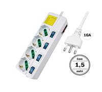 Multipresa Ciabatta Elettrica Con 4 Posti Prese Schuko 10/16A + 5 Interruttori O